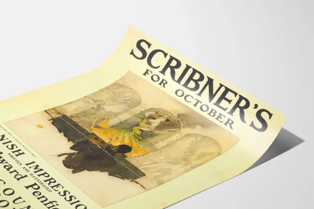 Plakat vintage Scribner's październik 1907 - Tancerka hiszpańska i skrzypek