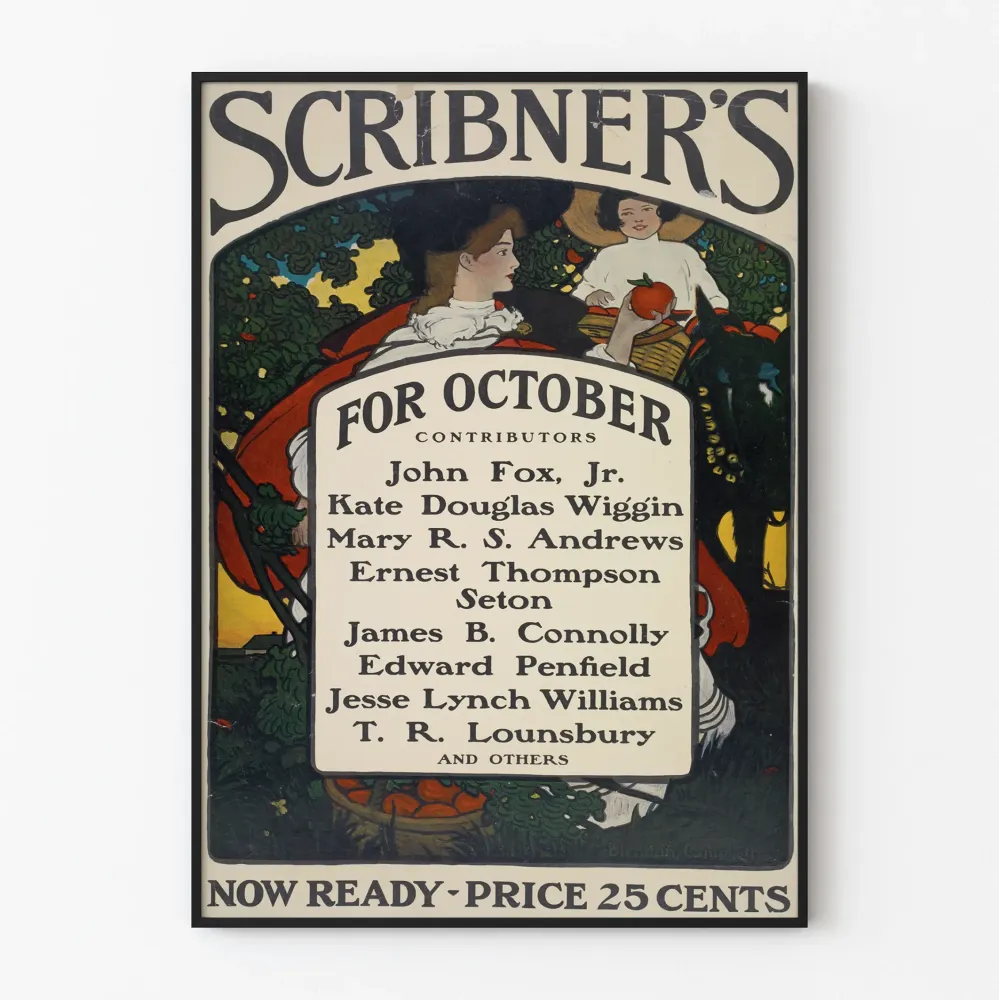 Plakat vintage Scribner's na październik w tematyce jesiennej