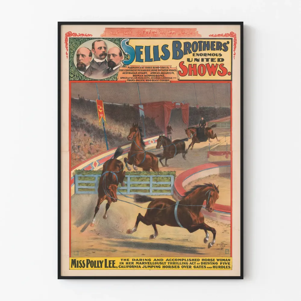 Plakat Vintage Sells Brothers Ogromne Pokazy Zjednoczone - Miss Polly Lee i jej Skoki Konne