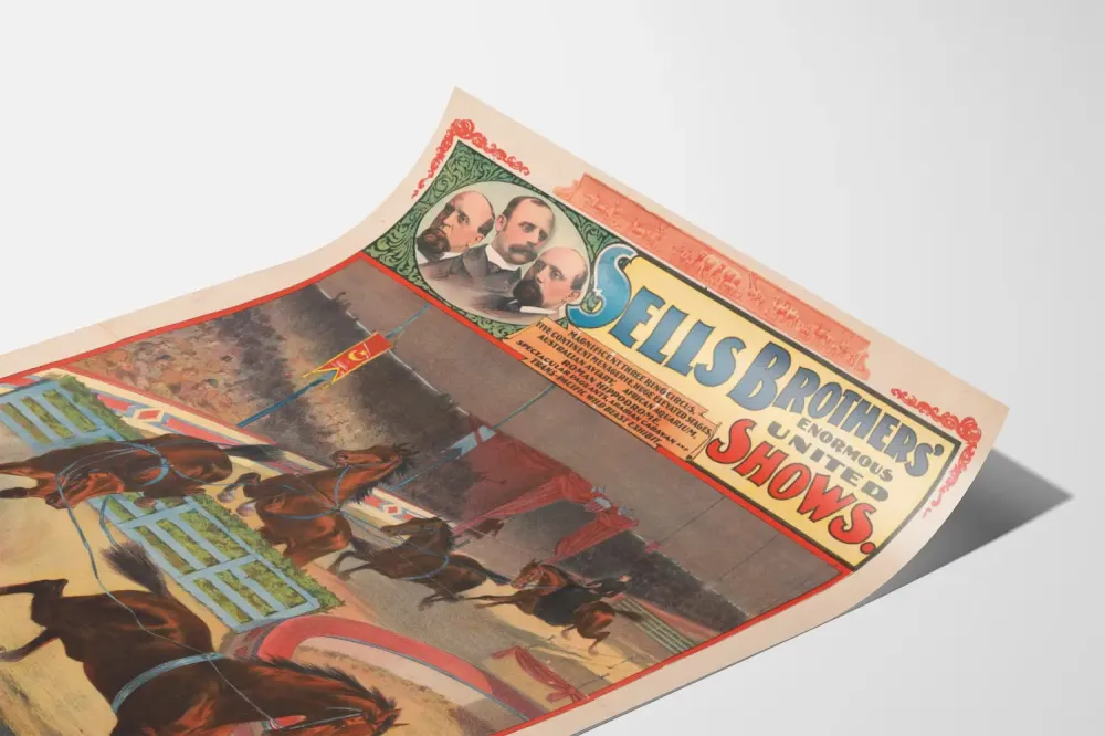 Plakat Vintage Sells Brothers Ogromne Pokazy Zjednoczone - Miss Polly Lee i jej Skoki Konne