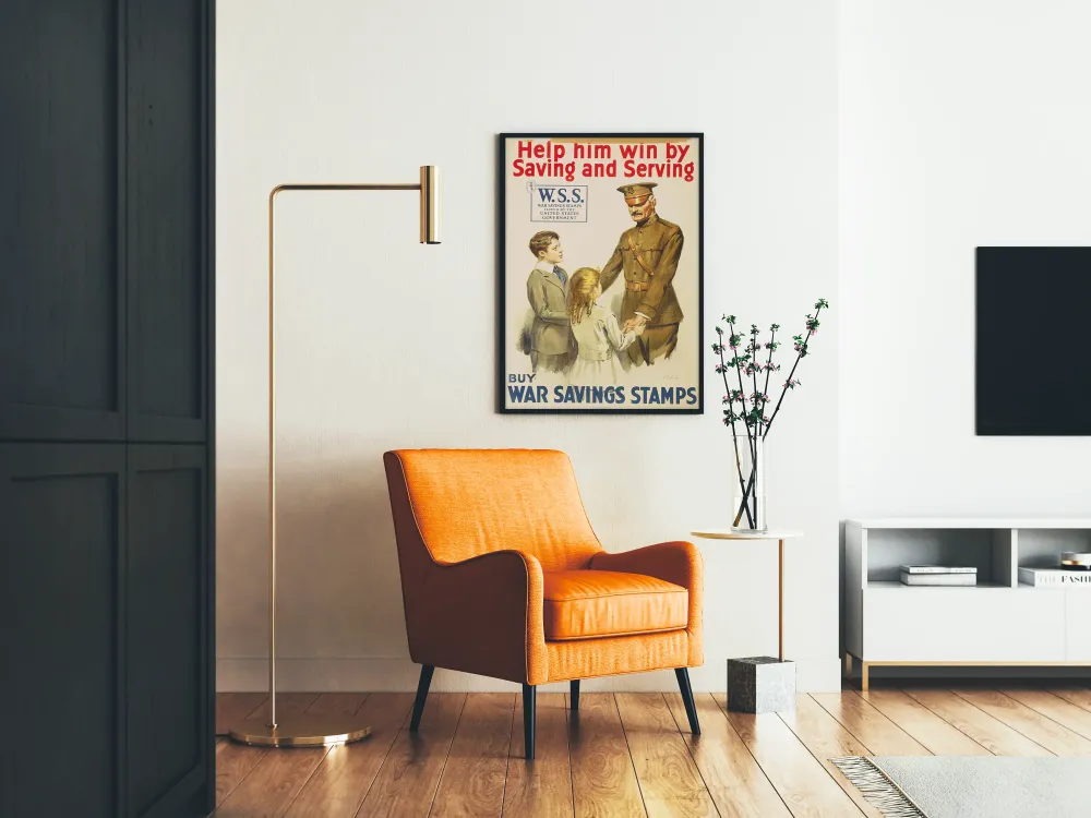 Plakat vintage z serwetkami oszczędności wojennych - Pomoc i wsparcie dla żołnierza