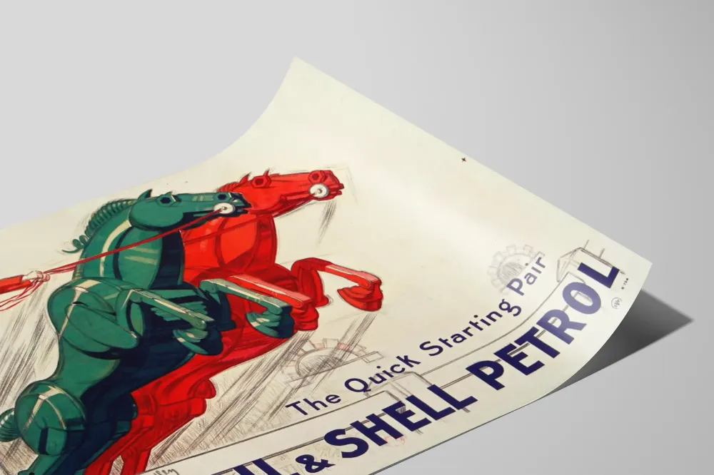 Plakat vintage Shell Oil & Shell Petrol konie mechaniczne
