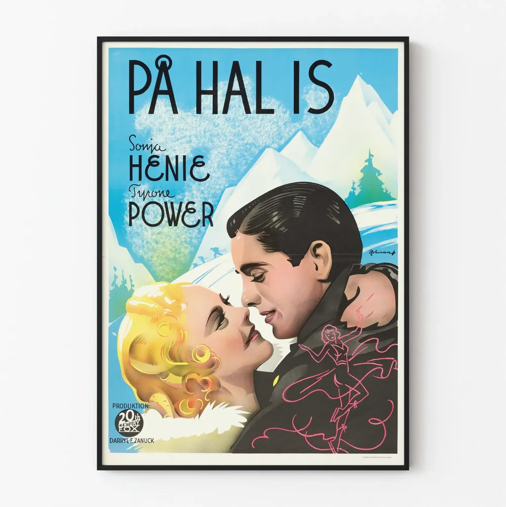 Plakat vintage skandynawski filmowy romans na lodzie
