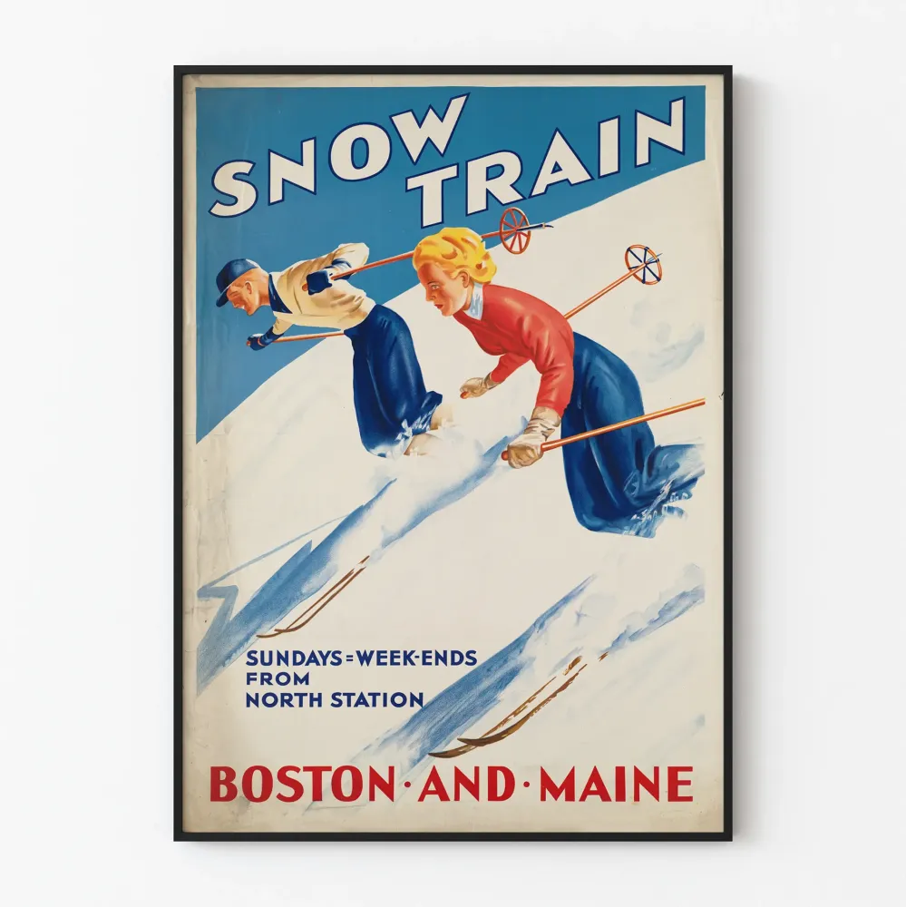 Plakat vintage Snow Train Boston i Maine na narty zimowe