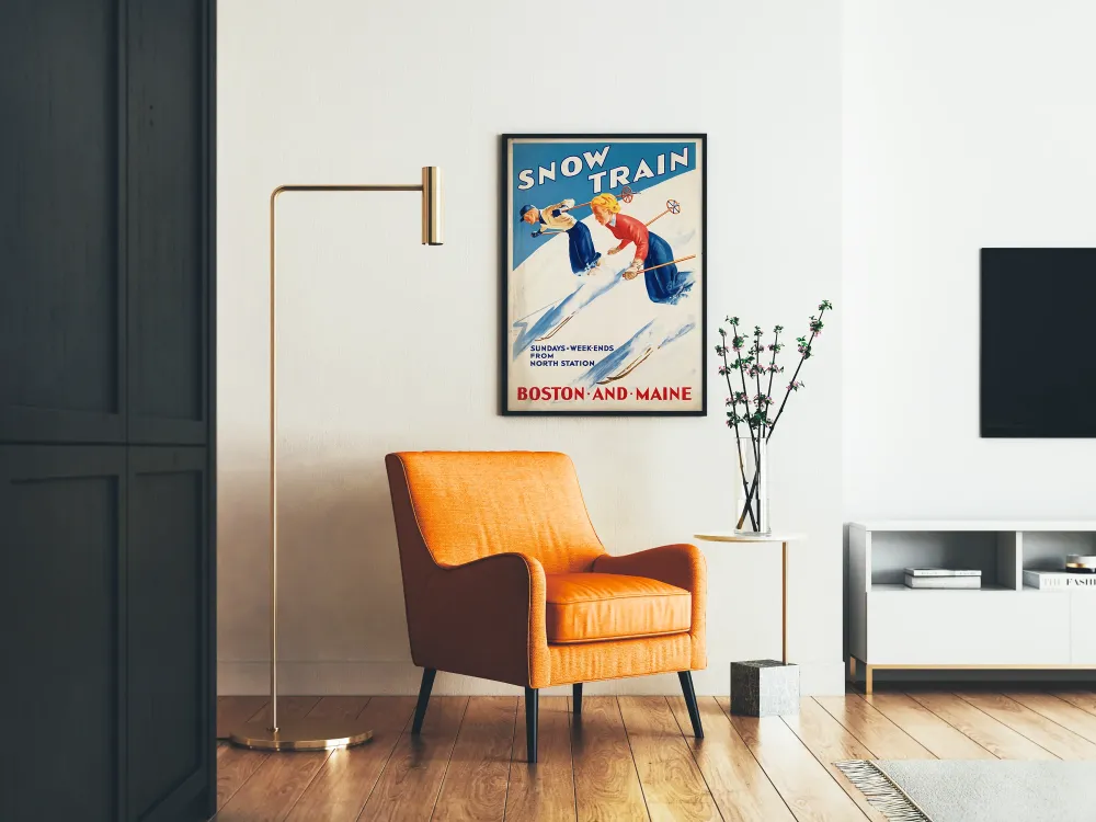 Plakat vintage Snow Train Boston i Maine na narty zimowe