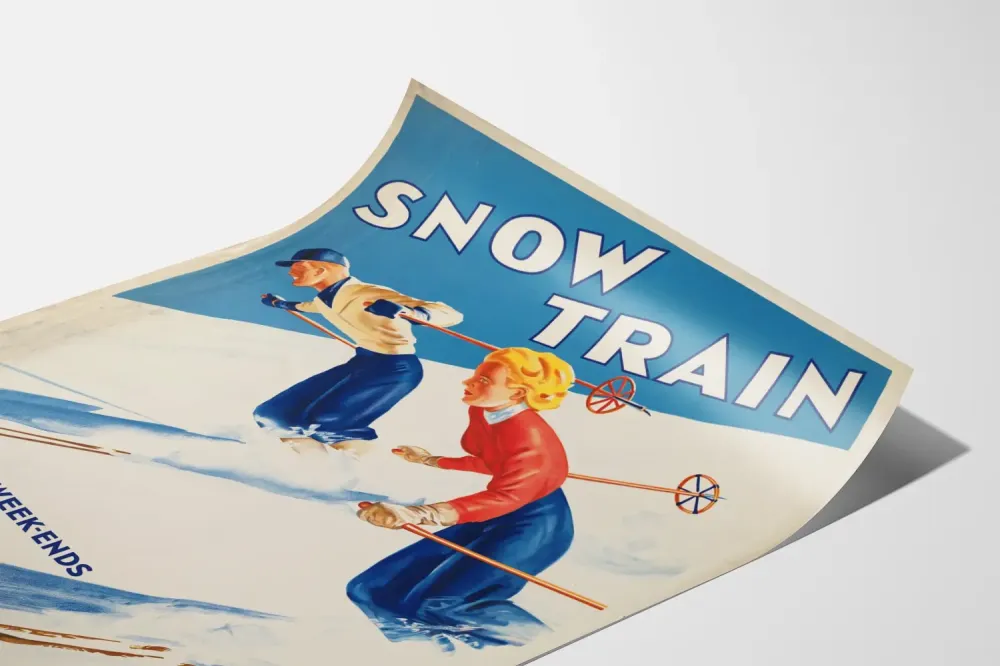 Plakat vintage Snow Train Boston i Maine na narty zimowe