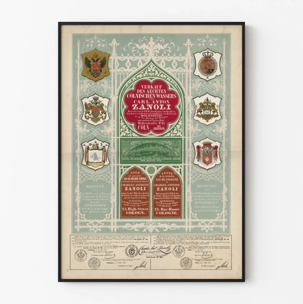 Plakat Vintage Sprzedaż Wody Kolońskiej Autentycznej Charles Anton Zanoli