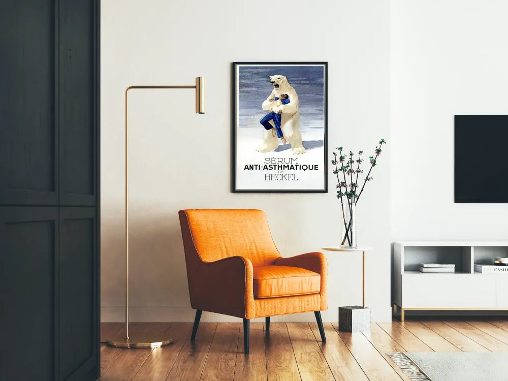 Plakat vintage Sérum przeciwastmatyczne Heckel z niedźwiedziem polarnym