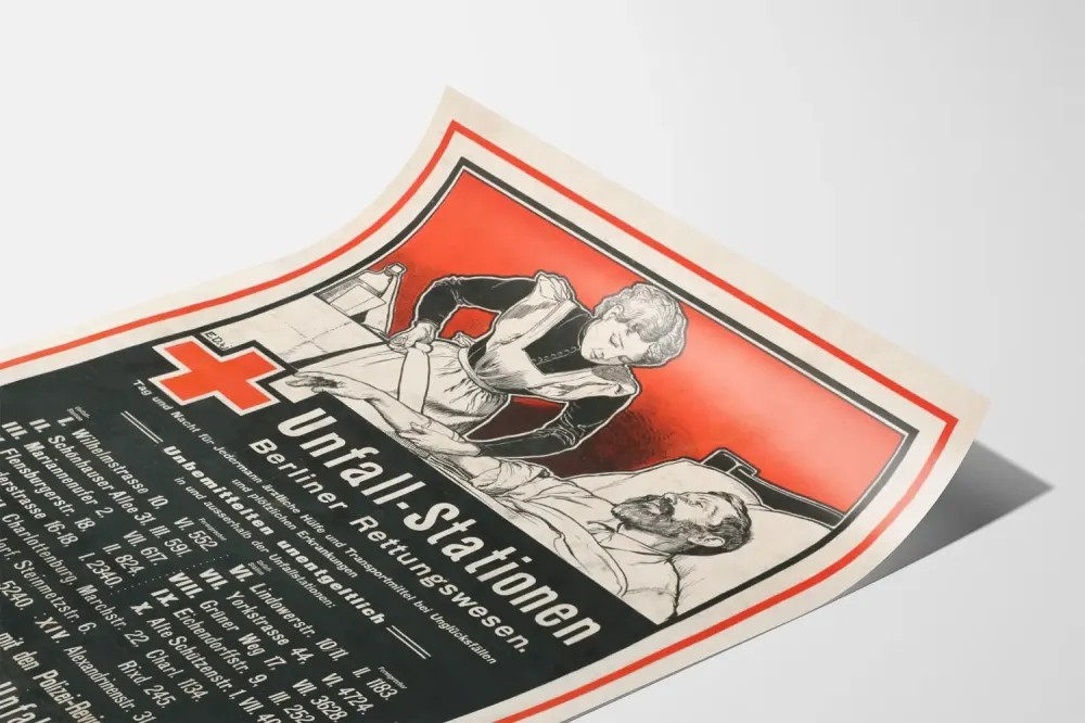 Plakat vintage stacji ratunkowych medycznych w Berlinie