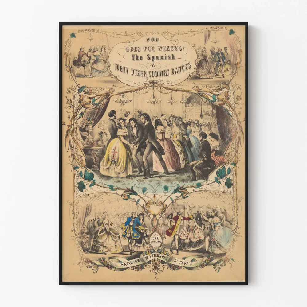 Plakat vintage taneczny tradycyjny Pop Goes Weasel i inne tańce wiejskie