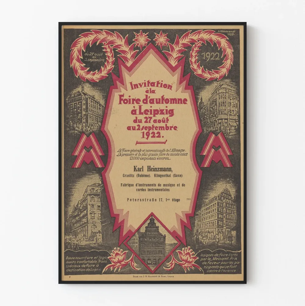 Plakat vintage Targi jesienne w Lipsku 1922 zaproszenie muzyczne
