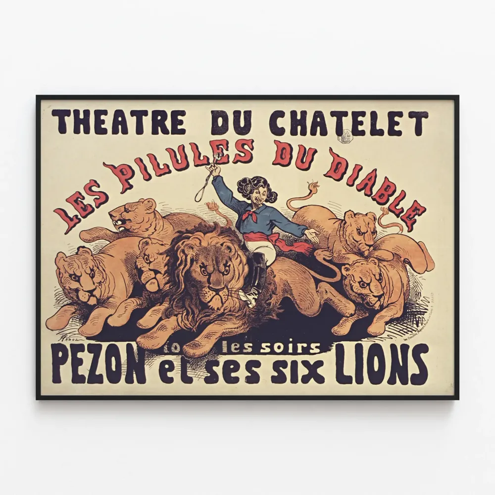 Plakat vintage Teatr Châtelet Diabły i Pezon z jego sześcioma lwami