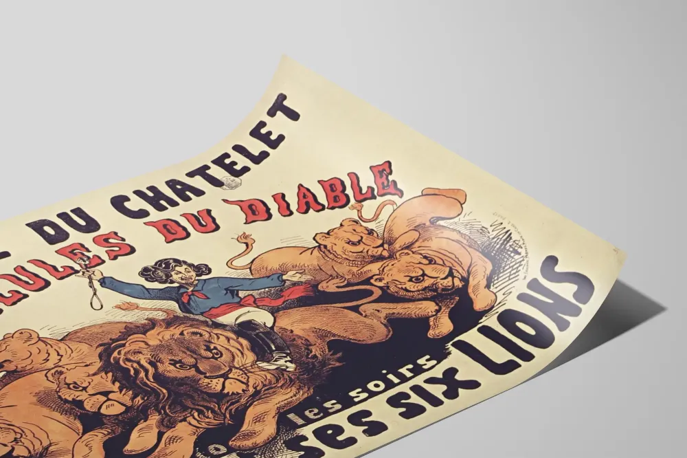 Plakat vintage Teatr Châtelet Diabły i Pezon z jego sześcioma lwami