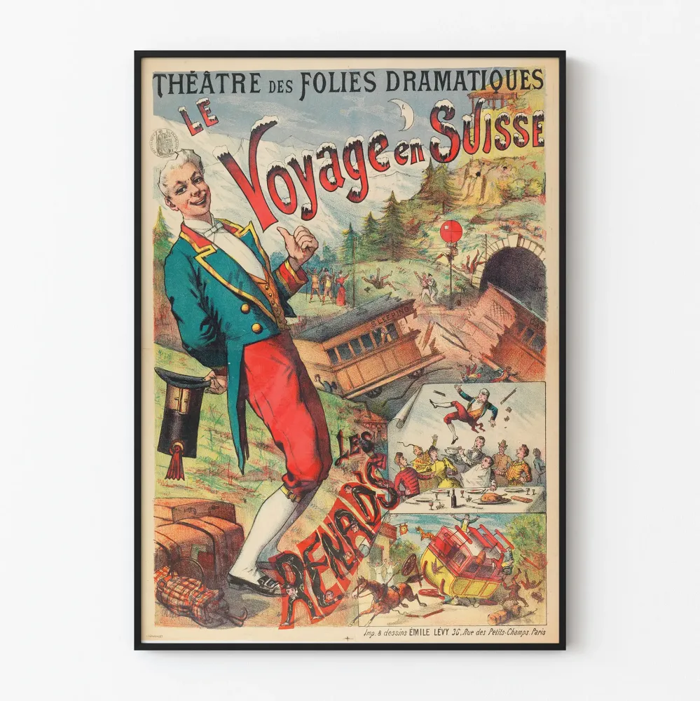 Plakat vintage Teatr Folies Dramatiques - Podróż do Szwajcarii