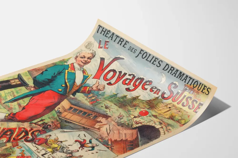 Plakat vintage Teatr Folies Dramatiques - Podróż do Szwajcarii