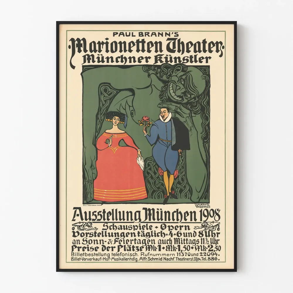 Plakat vintage Teatr lalek Paul Brann - Monachium 1908