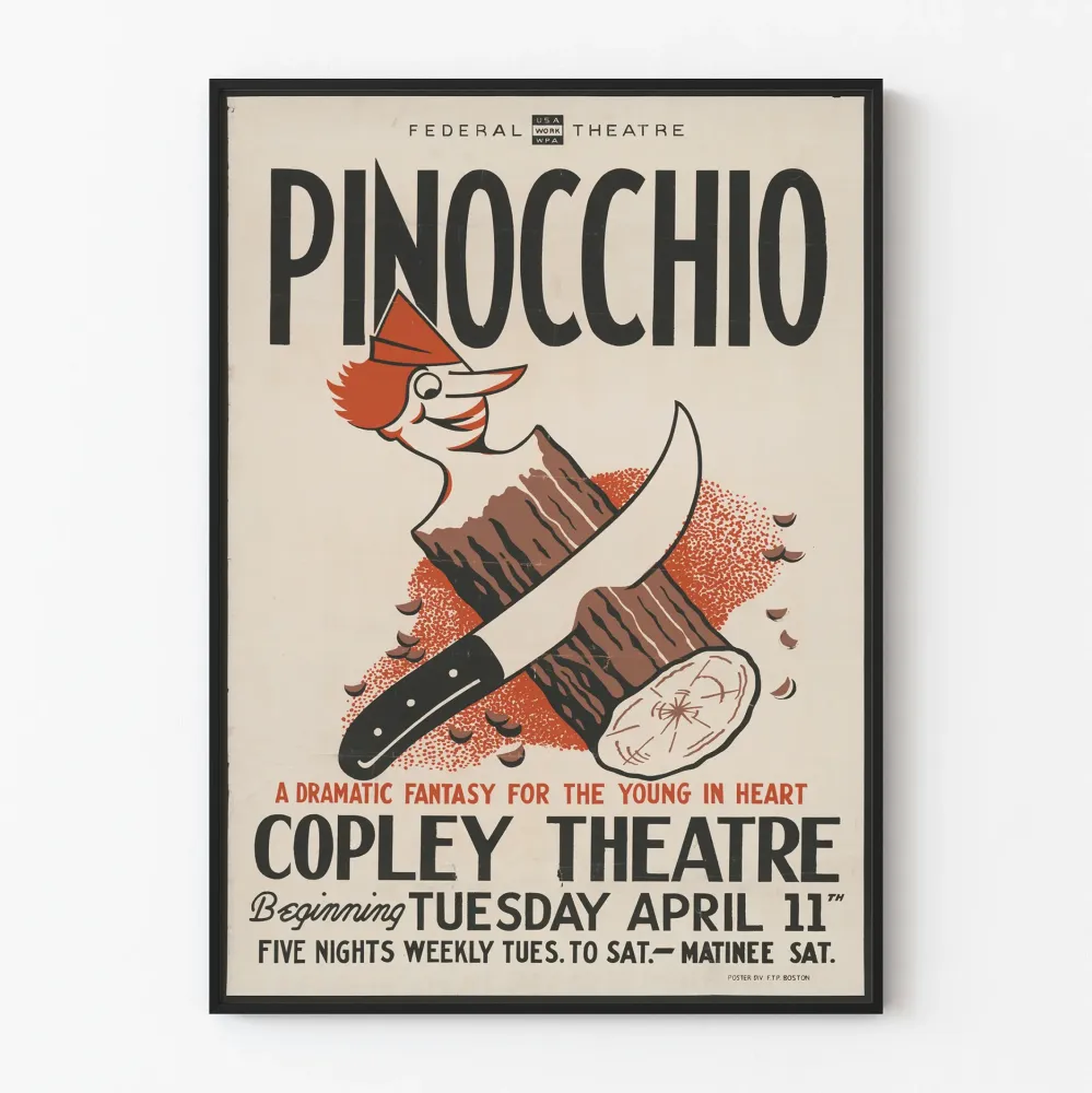 Plakat vintage teatr Pinokio styl sztuki graficznej