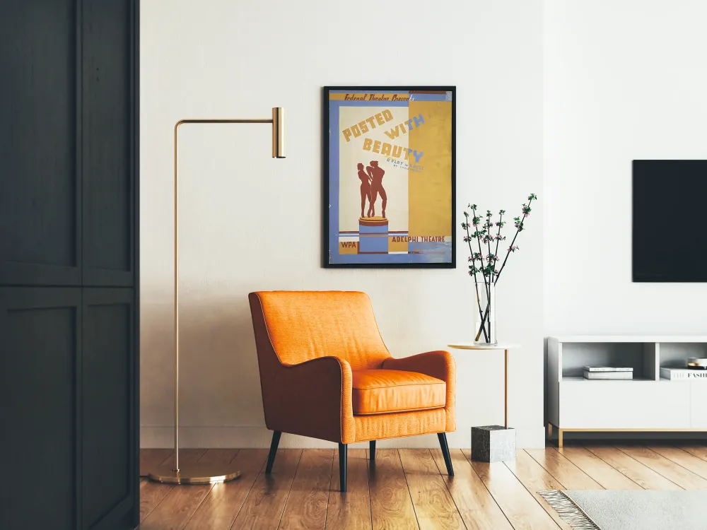 Plakat vintage Teatr « Posted Beauty » z rzeźbiarskimi sylwetkami