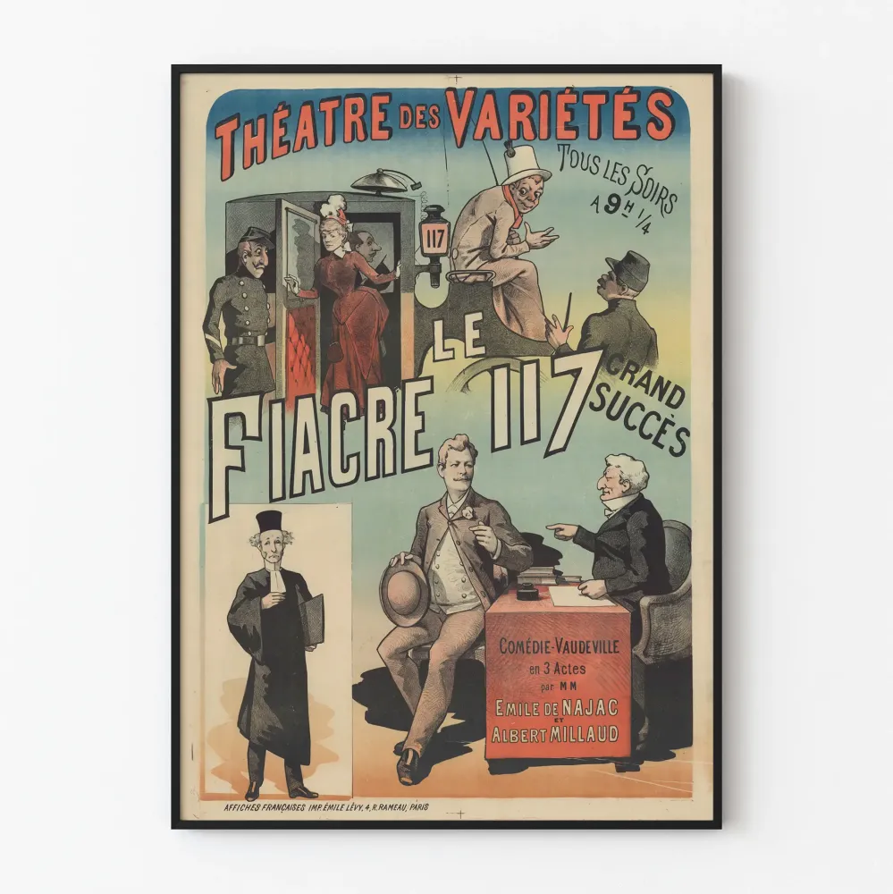 Plakat vintage Teatr Variétés - Le Fiacre 117, komedia-vaudeville w 3 aktach