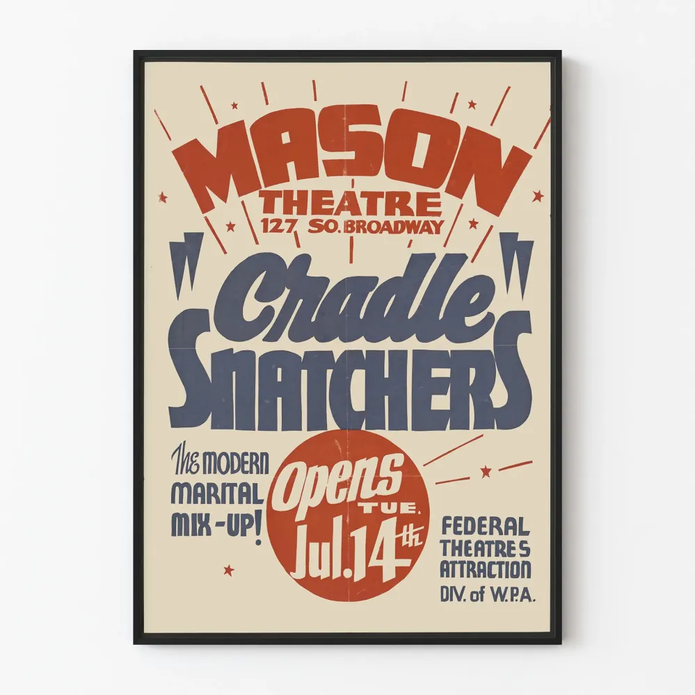 Plakat vintage teatru Cradle Snatchers Mason Theatre
