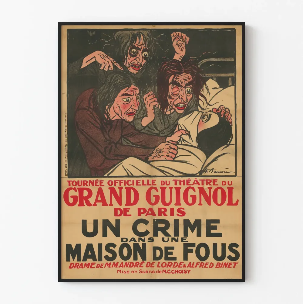 Plakat vintage teatru Grand Guignol - Zbrodnia w domu szalonych
