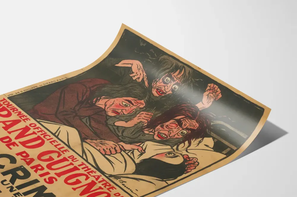 Plakat vintage teatru Grand Guignol - Zbrodnia w domu szalonych