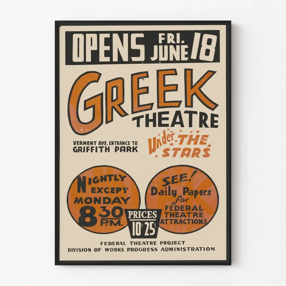 Plakat z vintage teatru greckiego w Griffith Park