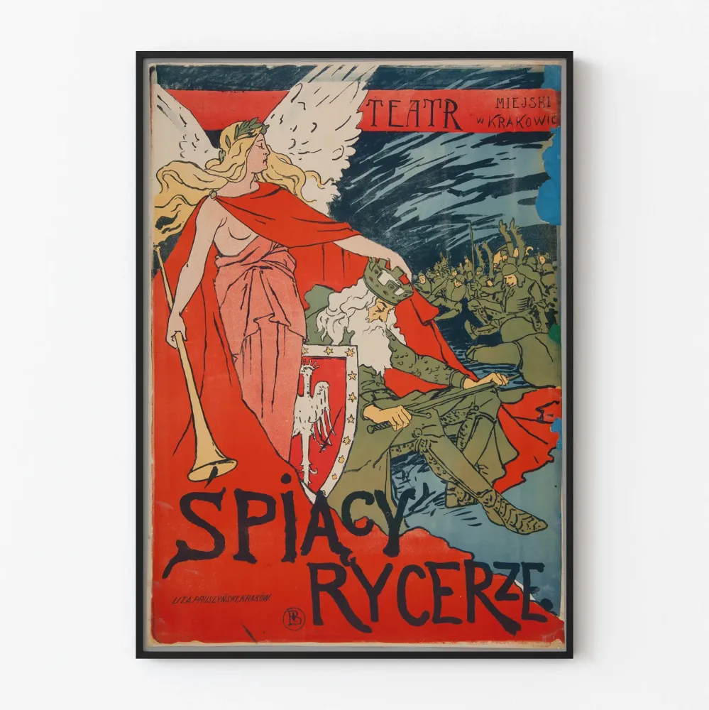 Plakat vintage teatru Spiacy Rycerze w Krakowie