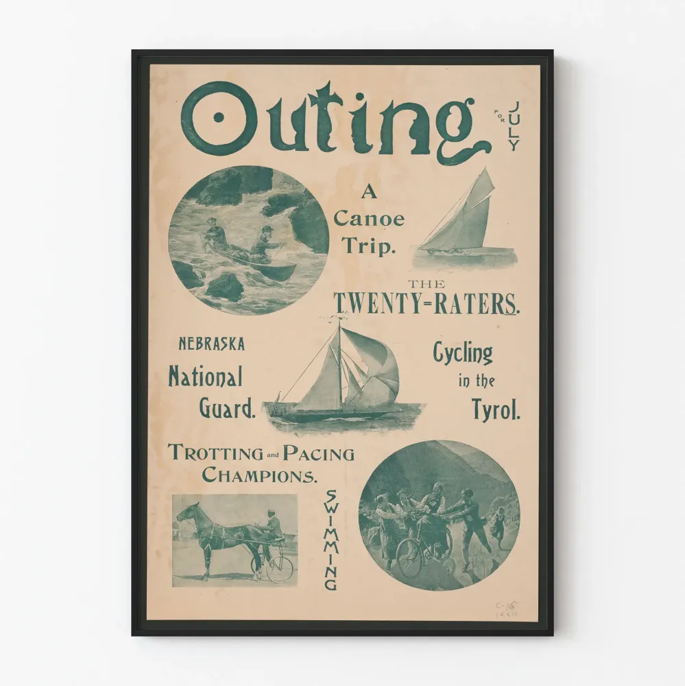 Plakat vintage na temat aktywności na świeżym powietrzu wyjście w lipcu