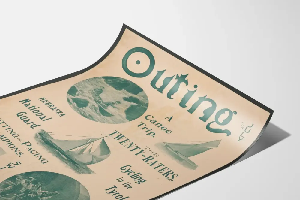 Plakat vintage na temat aktywności na świeżym powietrzu wyjście w lipcu
