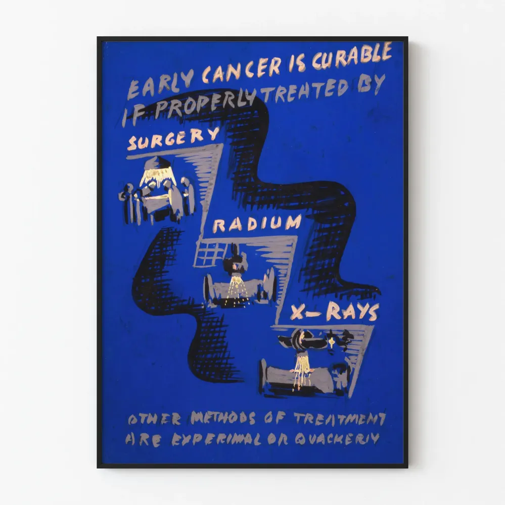 Plakat Vintage na temat Wczesnego Leczenia Raka chirurgią i radioterapią