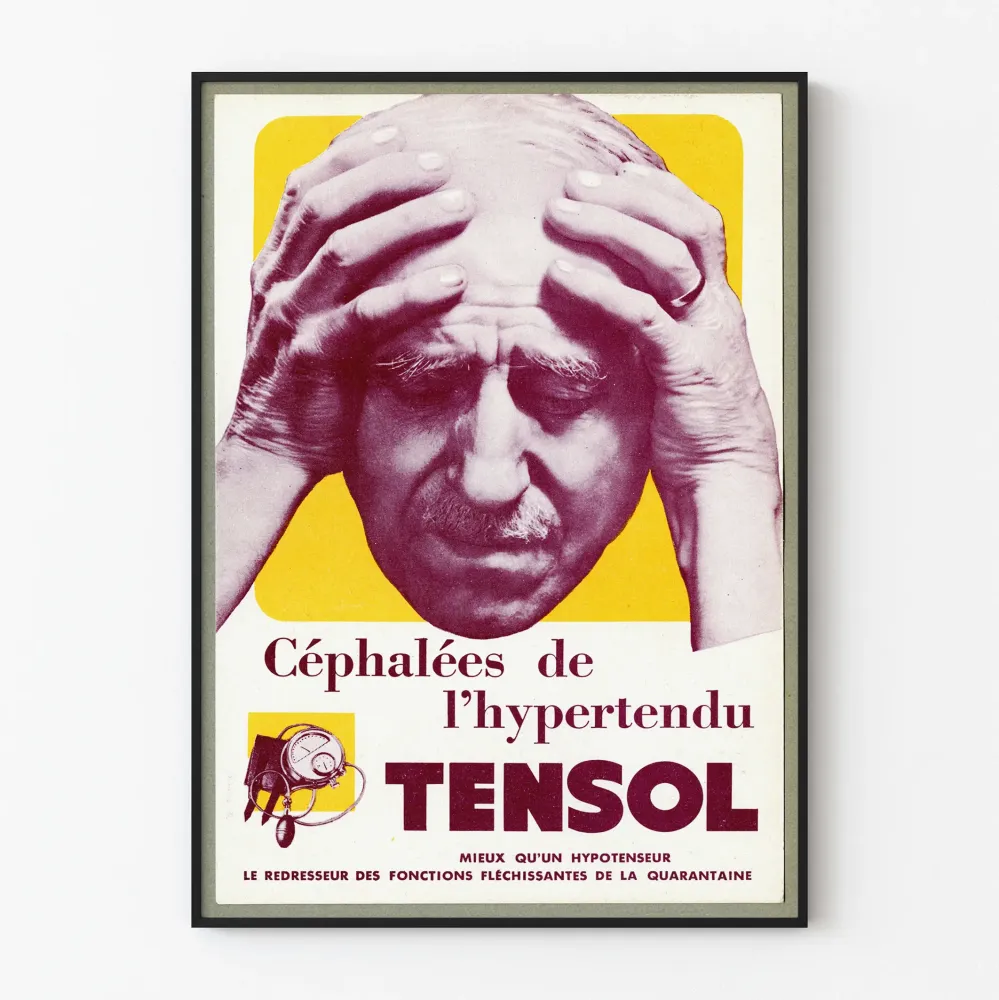 Plakat Vintage Tensol na bóle głowy spowodowane nadciśnieniem