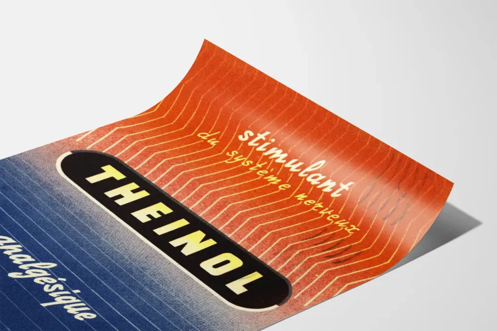 Plakat vintage THEINOL stymulant i środek przeciwbólowy