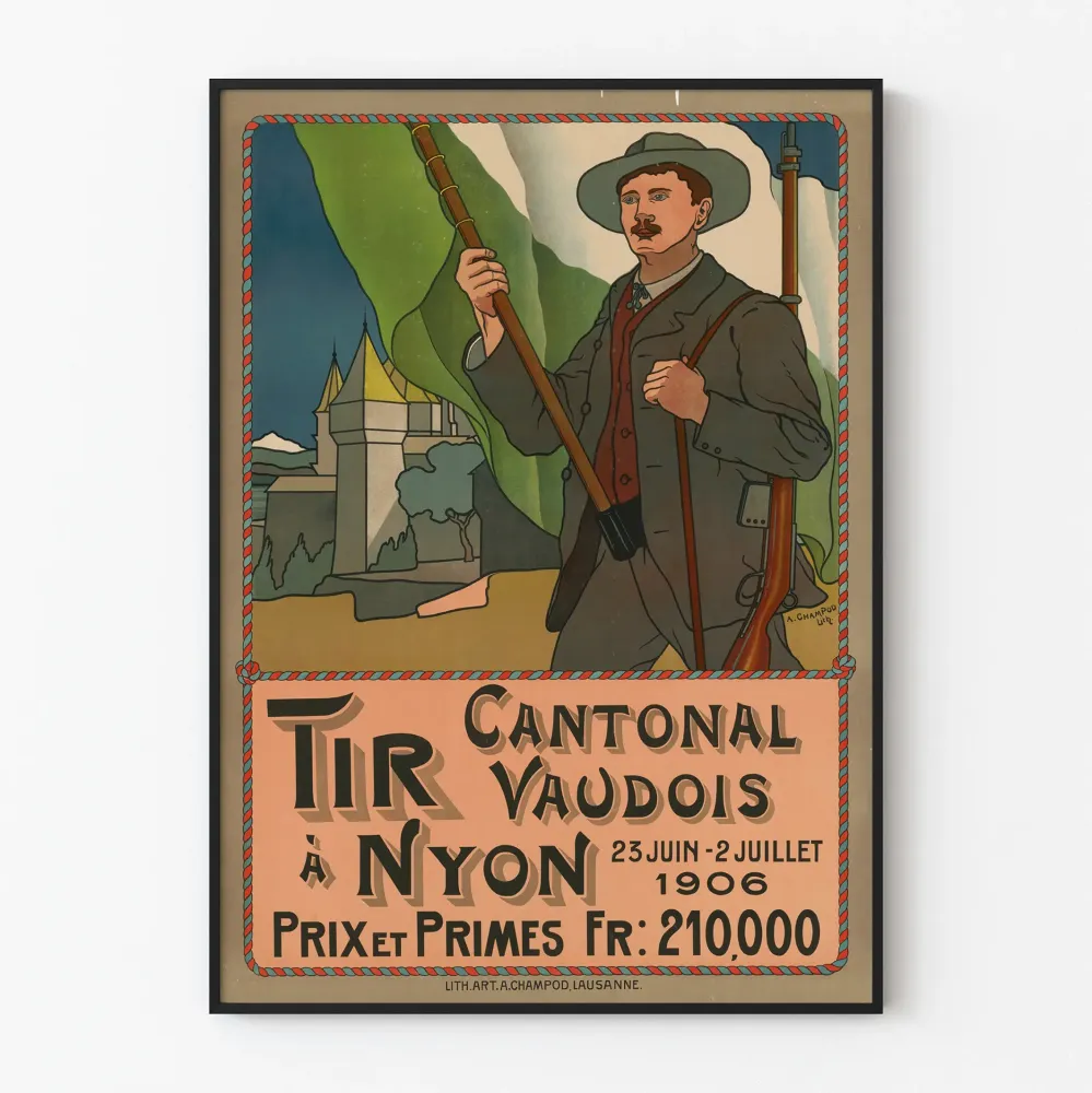 Plakat vintage Tir Cantonal Vaudois w Nyonie 1906