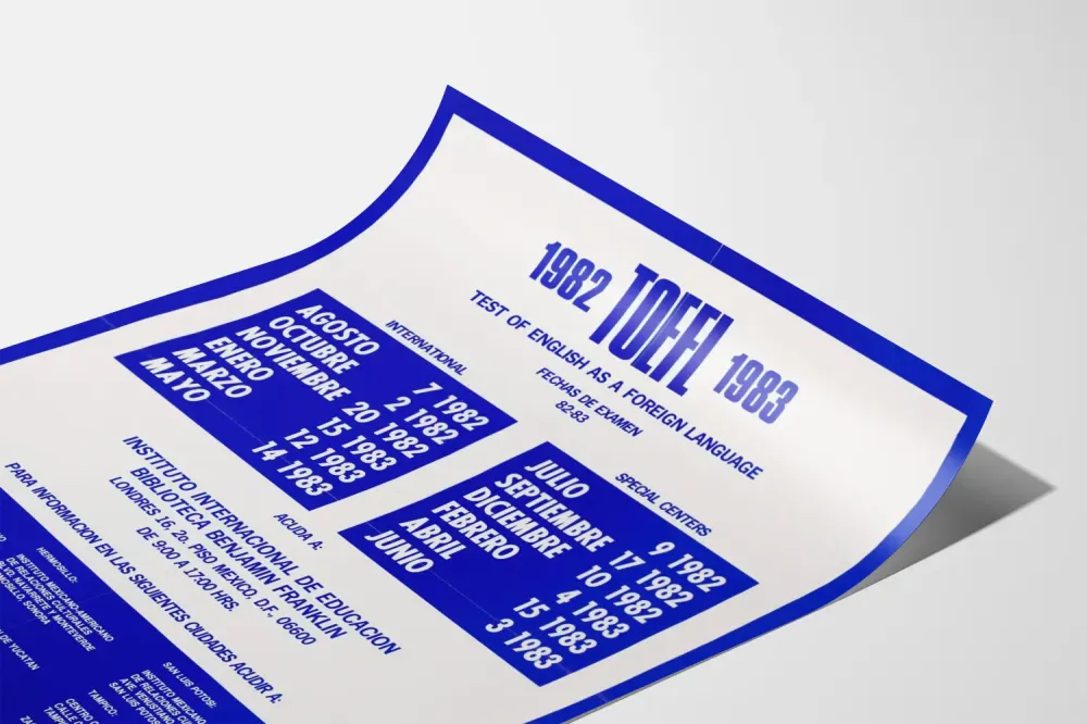Plakat Vintage TOEFL 1982-1983 - Kalendarz Egzaminów z Języka Angielskiego