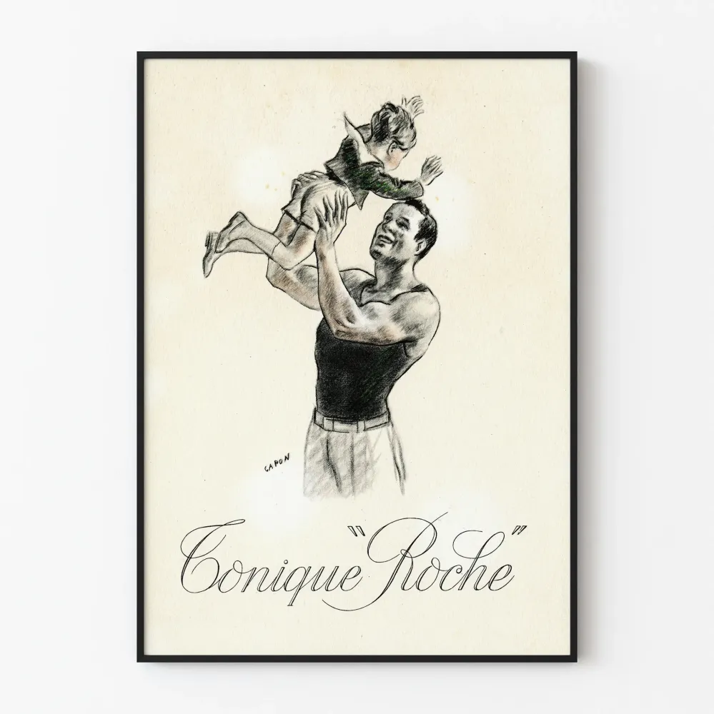 Plakat Vintage Tonique Roche - Ilustracja Mężczyzna i Dziecko