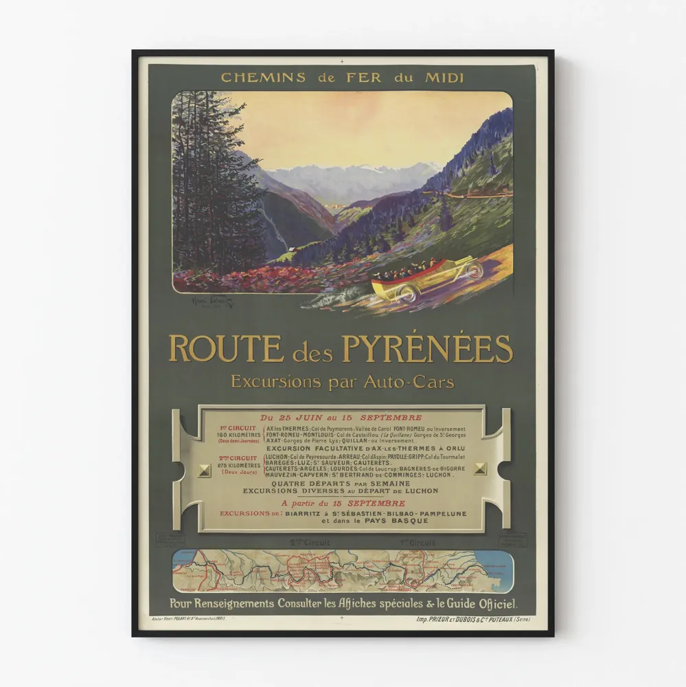 Plakat vintage Trasa Pirenejów - Wycieczki Kolejami Południa
