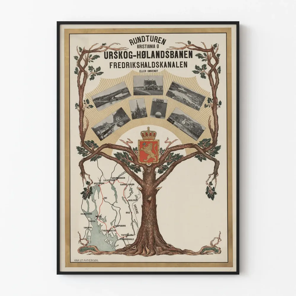 Plakat Vintage Trasa Rundturen Kristiania Ø i Urskog-Hølandsbanen