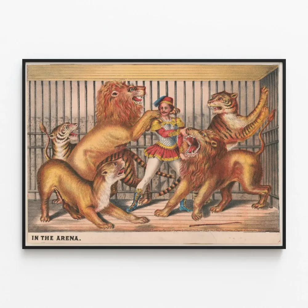 Plakat vintage treser lwów w arenie