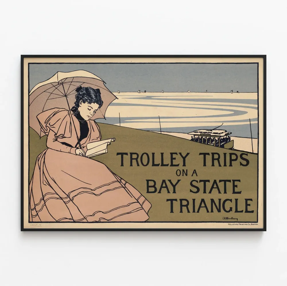 Plakat vintage Trolley Trips na trójkącie Bay State