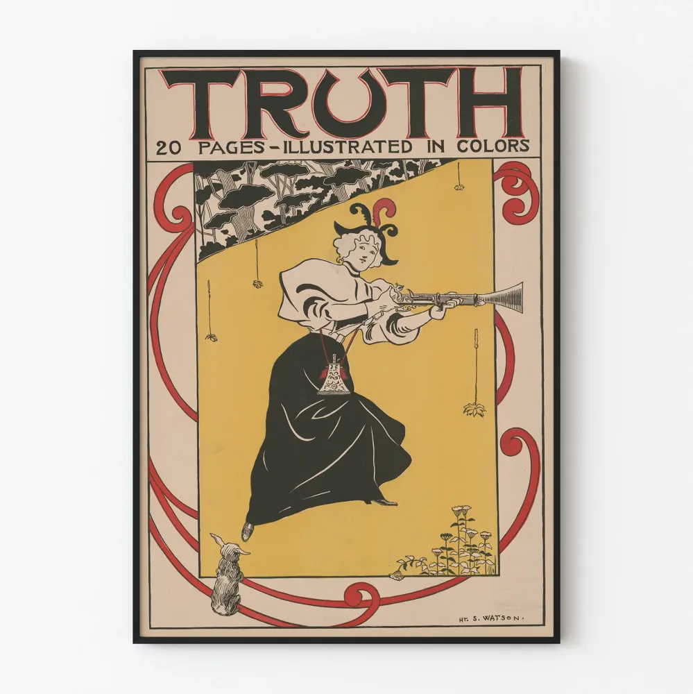 Plakat Vintage Truth - Ilustracja w stylu Art Déco przedstawiająca kobietę z karabinem