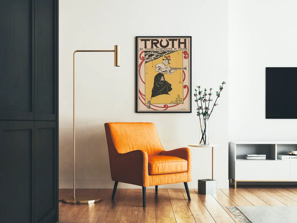 Plakat Vintage Truth - Ilustracja w stylu Art Déco przedstawiająca kobietę z karabinem