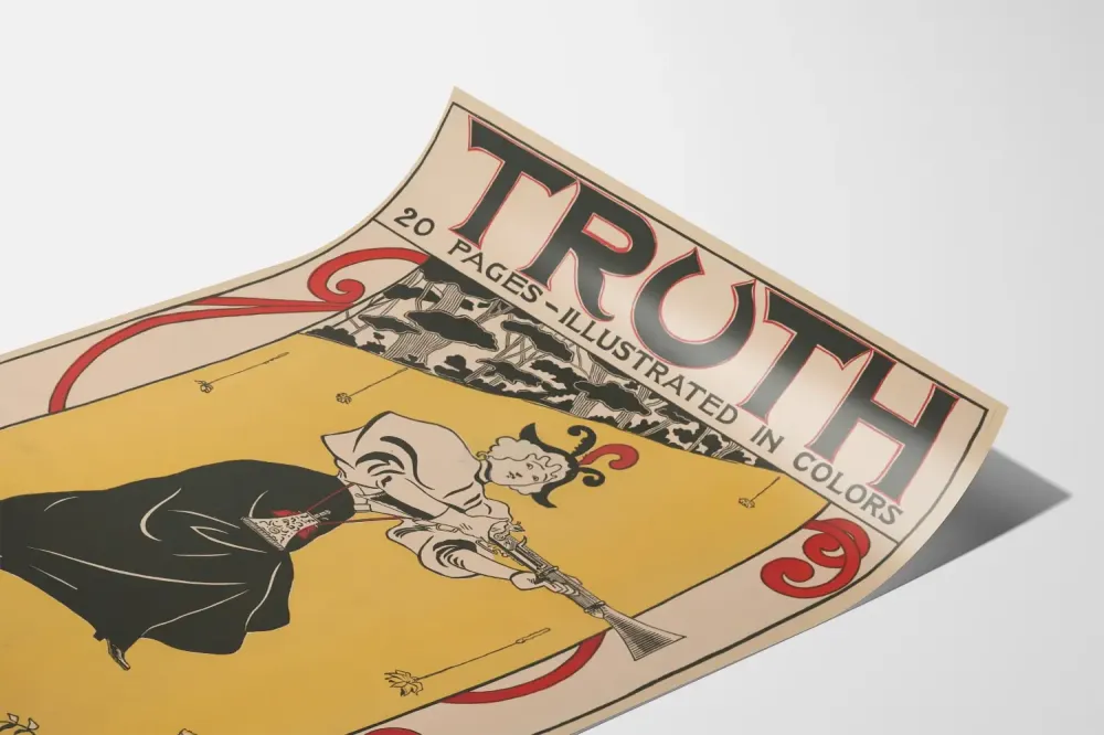 Plakat Vintage Truth - Ilustracja w stylu Art Déco przedstawiająca kobietę z karabinem