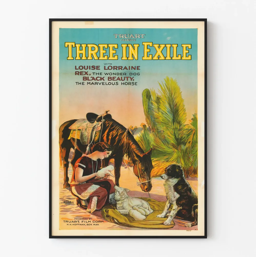 Plakat vintage Trzy na wygnaniu z zwierzętami i kobietą