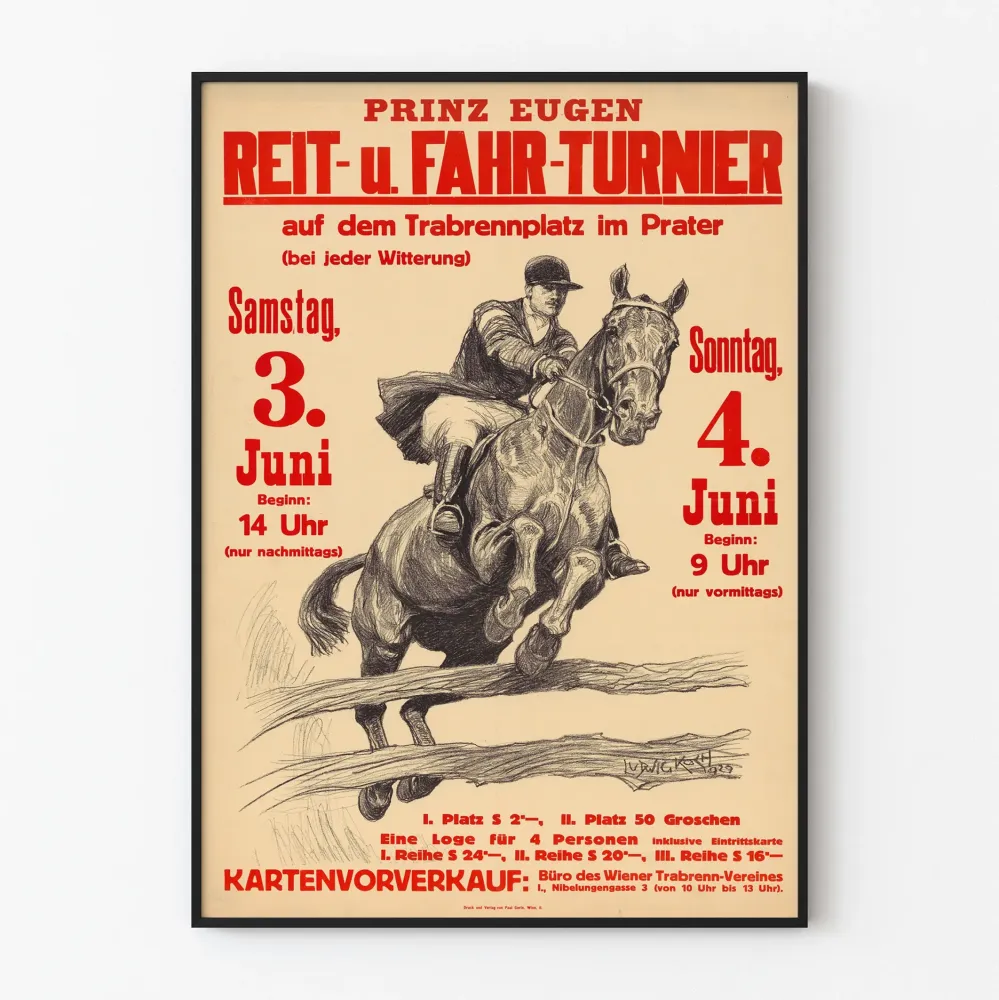 Plakat vintage turnieju jeździeckiego Prinz Eugen w Praterze