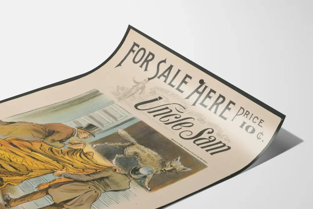Plakat vintage Uncle Sam - Satyryczna ilustracja polityki amerykańskiej