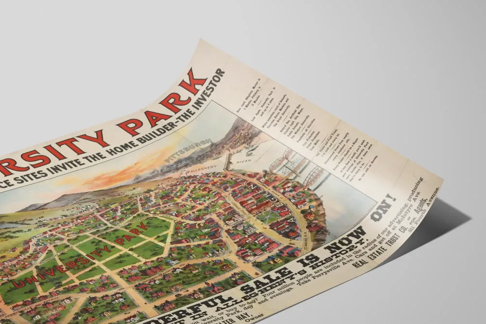 Plakat vintage University Park - Plan 300 lokalizacji osiedli mieszkaniowych w Allegheny