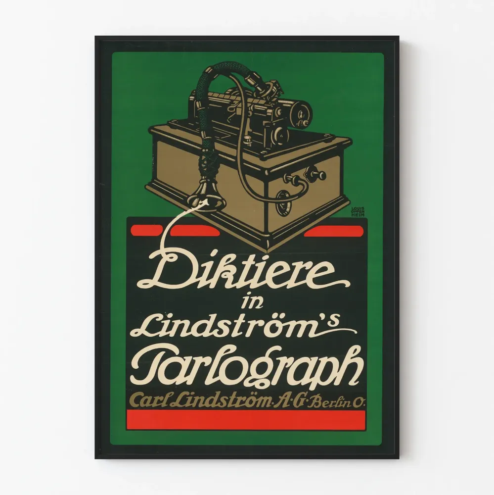 Plakat vintage urządzenie do dyktowania Lindström Parlograph