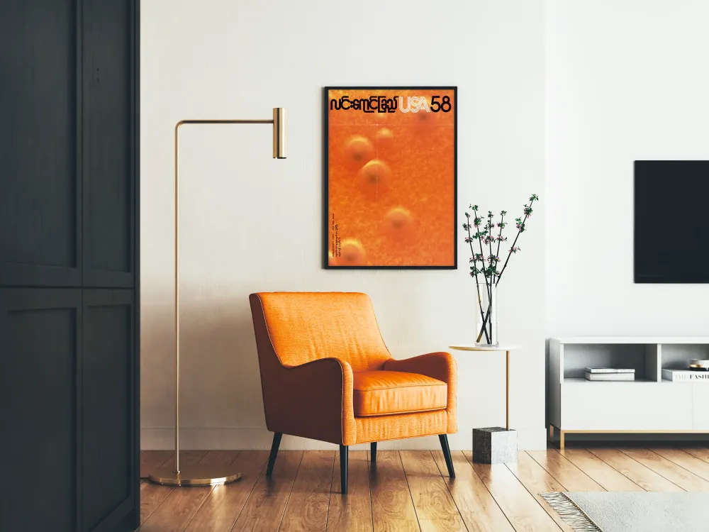Plakat vintage USA 58 z grafiką retro pomarańczową