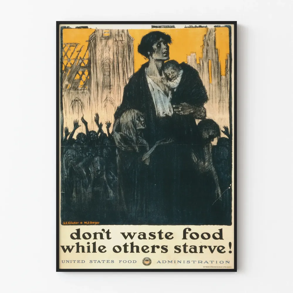 Plakat vintage uświadamiający marnotrawstwo żywności